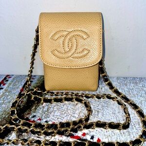 Auth CHANEL Mini Pouch/Crossbody with Chain